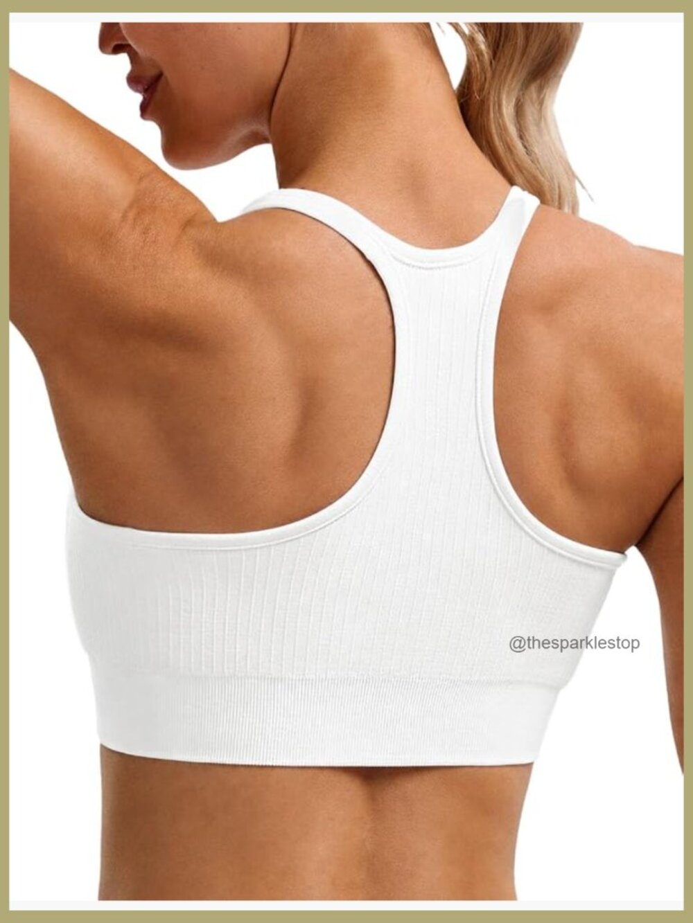 Seamless Ribbed Sports Bra, Racerback Removable Padded Wireless Scoop Neck Yoga